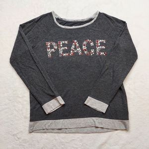 Style & Co Gray Embellished Peace Long Sleeve Sweatshirt Size S